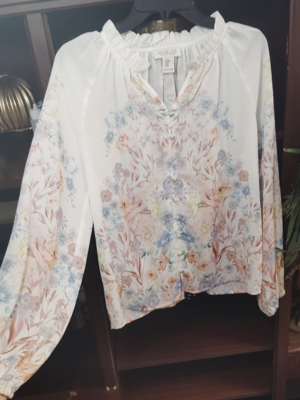 Rachel Zoe White Floral Peasant Blouse with Pastel Bouquet